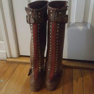 Steve Madden brown moto boots.